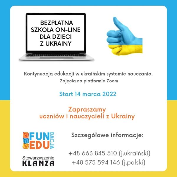 BEZPŁATNA SZKOŁA ON-LINE DLA DZIECI Z UKRAINY