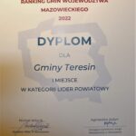 Dyplom dla Gminy Teresin - I miejsce w kategorii lider powiatowy